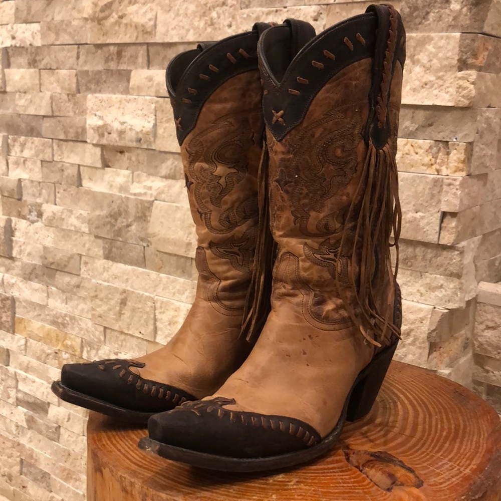 Lucchese Brown Boots w Fringe